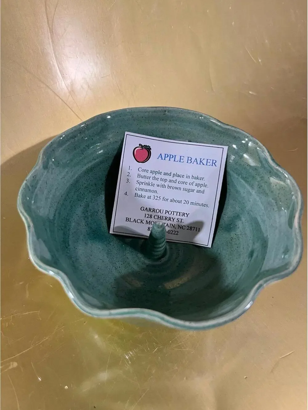 Garrou Pottery Apple Baker in Green Ceramic